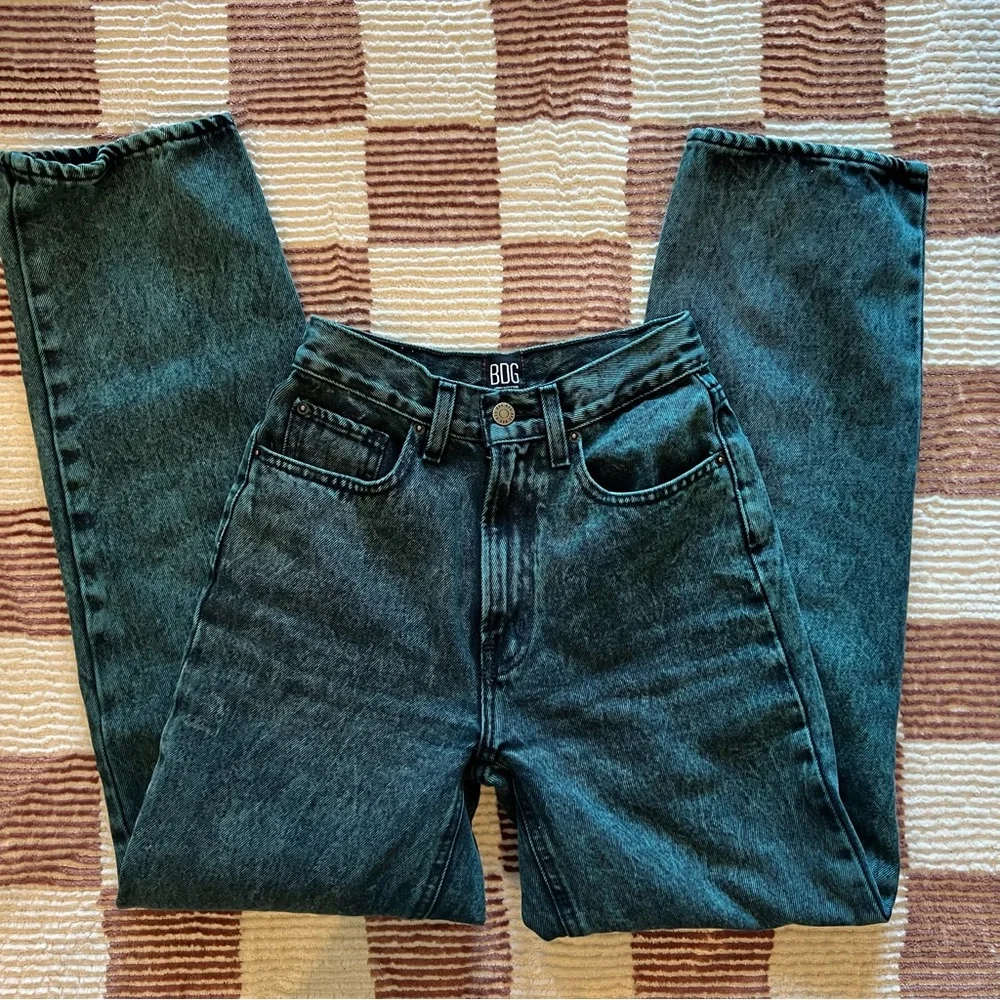 BDG High Rise Baggy Dark Green Teal Acid Wash High Waisted Denim Jeans Pants - Picture 2 of 4